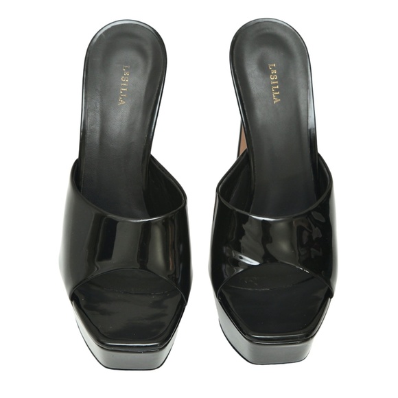 LE SILLA Black Patent Leather RESORT Mule Sandal Platform Heel Slip On 38 $790 - Picture 4 of 10